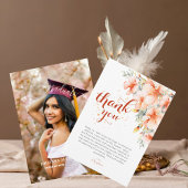 Elegante Waterverf Roze Bloemen Foto Afstuderen Bedankkaart