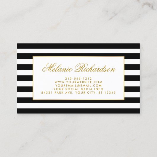 Elegante Waterverf Roze Bloemen Goud Lijst Gestree Visitekaartje (Achterkant)