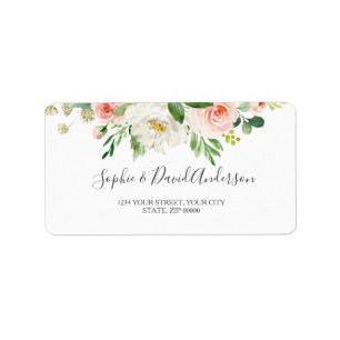 Elegante Waterverf Roze Bloemen Gouden Bruiloft Etiket