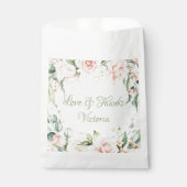 Elegante Waterverf Roze Bloemen Groen Bedankzakje (Voorkant)