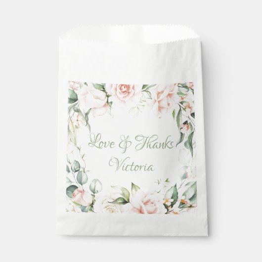 Elegante Waterverf Roze Bloemen Groen Bedankzakje (Voorkant)