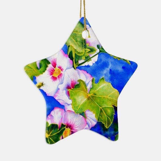 Elegante waterverf roze bloemen Hollyhocks Keramisch Ornament (Rechts)