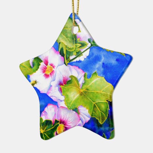 Elegante waterverf roze bloemen Hollyhocks Keramisch Ornament (Links)