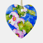 Elegante waterverf roze bloemen Hollyhocks Keramisch Ornament (Rechts)