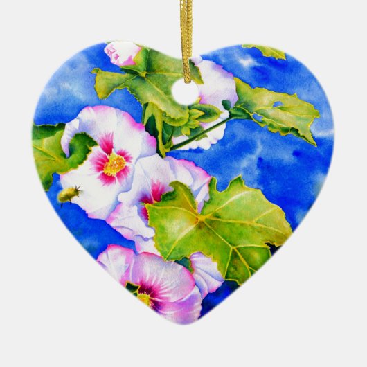 Elegante waterverf roze bloemen Hollyhocks Keramisch Ornament (Voorkant)