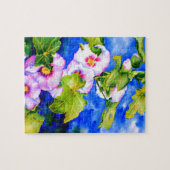 Elegante waterverf roze bloemen Hollyhocks Legpuzzel (Horizontaal)