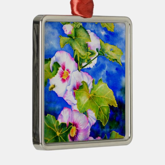 Elegante waterverf roze bloemen Hollyhocks Metalen Ornament (Rechts)