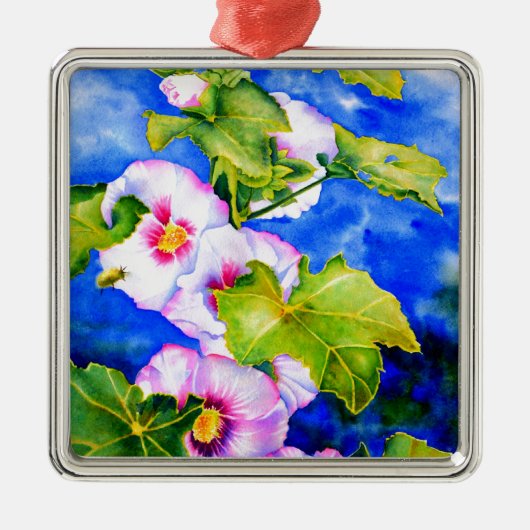 Elegante waterverf roze bloemen Hollyhocks Metalen Ornament (Voorkant)