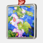 Elegante waterverf roze bloemen Hollyhocks Metalen Ornament (Links)