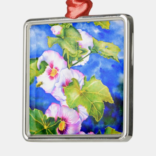 Elegante waterverf roze bloemen Hollyhocks Metalen Ornament (Links)