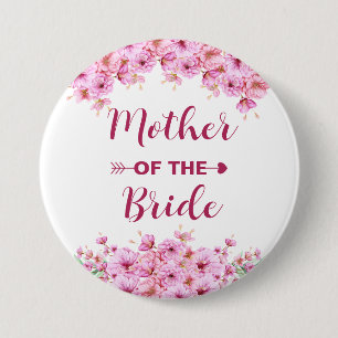 Elegante Waterverf Roze Bloemen Moeder van de Brui Ronde Button 7,6 Cm