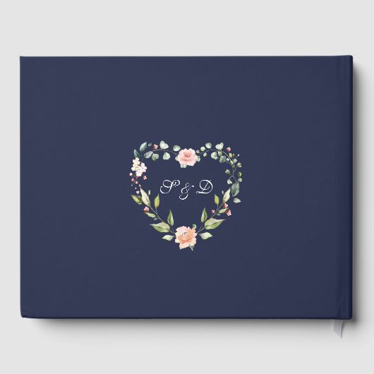 Elegante Waterverf Roze Bloemen Navy Bruiloft Gastenboek (Achterkant)