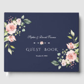 Elegante Waterverf Roze Bloemen Navy Bruiloft Gastenboek (Voorkant)