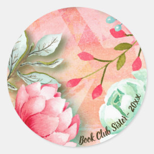 Elegante Waterverf Roze Bloemen Tuin Boek Club Ronde Sticker