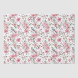 Elegante Waterverf Roze Bloemen & Vogels Decoupage Tissuepapier