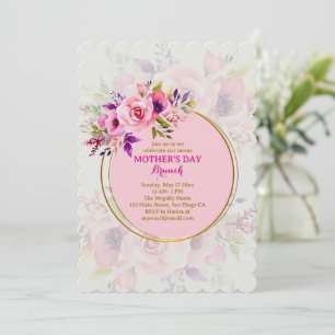 Elegante Waterverf Roze Bloemense Moederdag Brunch Kaart