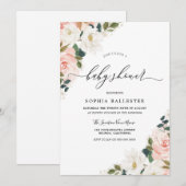 Elegante Waterverf Roze Bloemige Baby Shower Kaart (Voorkant / Achterkant)