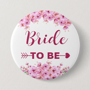 Elegante Waterverf Roze Bloemige Bruid in Spé Ronde Button 7,6 Cm