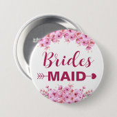 Elegante Waterverf Roze Bloemige Bruidsmeisje Ronde Button 7,6 Cm (Voorkant /achterkant)