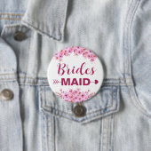 Elegante Waterverf Roze Bloemige Bruidsmeisje Ronde Button 7,6 Cm (In situ)