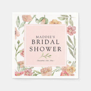 Elegante Waterverf Roze Bloemige Bruiloftsdouche  Servet