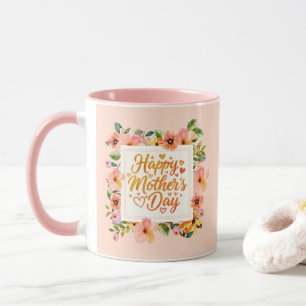 Elegante Waterverf Roze Bloemige Gelukkige Moederd Mok