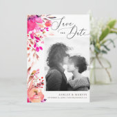 Elegante waterverf roze bloemige herfst trouwdag save the date (Staand voorkant)