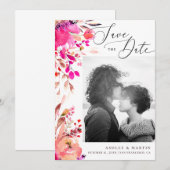 Elegante waterverf roze bloemige herfst trouwdag save the date (Voorkant / Achterkant)