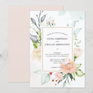 Elegante waterverf roze bloemige trouwuitnodiging kaart