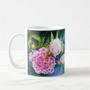 Elegante waterverf roze bloempioenen koffiemok