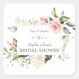 Elegante waterverf roze blos bloemige bruidsdouche vierkante sticker