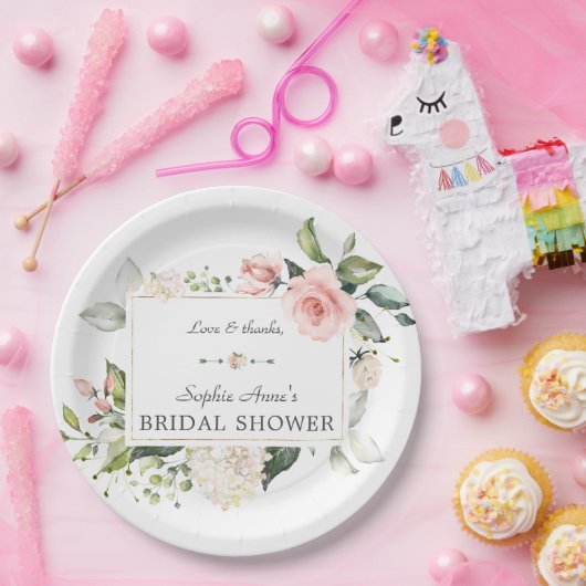 Elegante Waterverf Roze Blosem Bloem Bruiloft Fees Papieren Bordje (Feest)