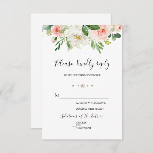 Elegante Waterverf Roze Blosem Bloemen Bruiloft RSVP Kaartje (Voorkant / Achterkant)