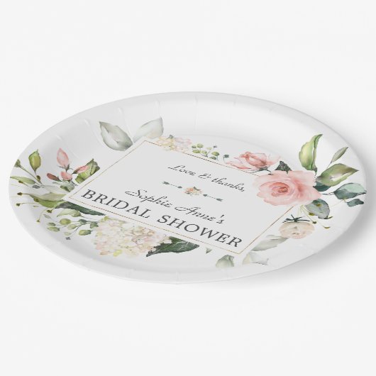 Elegante Waterverf Roze Blosem Bloemige Bruidsdouc Papieren Bordje (Gekanteld)