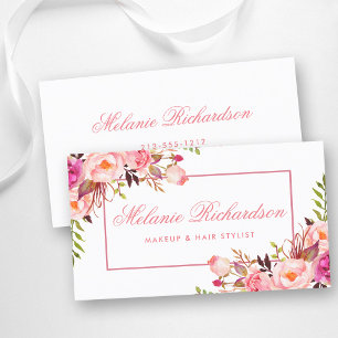 Elegante Waterverf Roze Blush Bloemen Visitekaartje