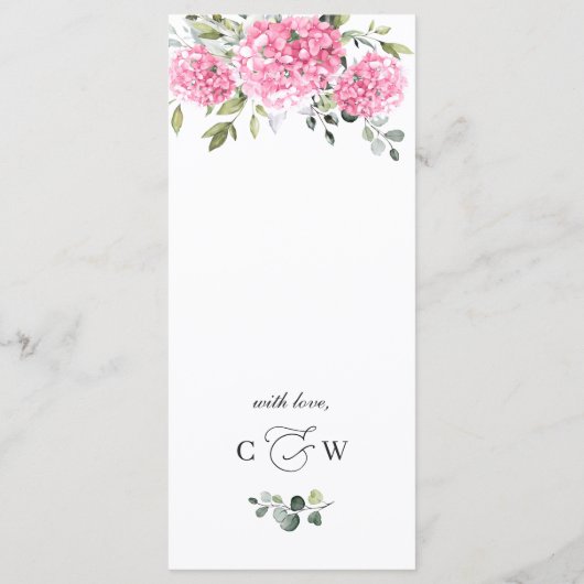 Elegante Waterverf Roze Blush Hydrangea Bruiloft Menu (Achterkant)