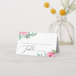 Elegante waterverf roze boho bloemachtige tuin bru plaatskaartje