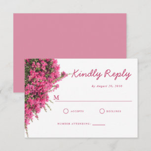 Elegante Waterverf Roze Bougainvillea Bruiloft RSVP Kaartje
