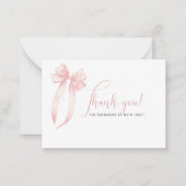 Elegante Waterverf Roze Bow lint Baby shower Notitiekaartje (Voorkant)