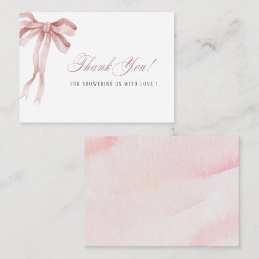 Elegante Waterverf Roze Bow lint Baby shower Notitiekaartje (Voorkant / Achterkant)