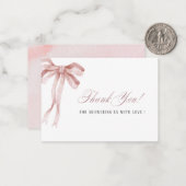 Elegante Waterverf Roze Bow lint Baby shower Notitiekaartje (Voorkant / Achterkant in situ)