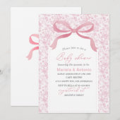 Elegante Waterverf Roze Bow Meisje Baby shower Inv Kaart (Voorkant / Achterkant)