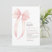 Elegante Waterverf Roze Bow Meisje Baby shower Kaart (Staand voorkant)