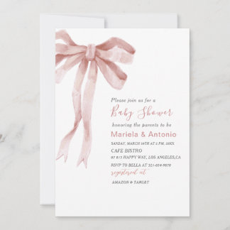 Elegante Waterverf Roze Bow Meisje Baby shower Kaart