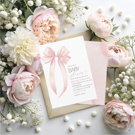 Elegante Waterverf Roze Bow Meisje Baby shower Kaart