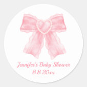 Elegante waterverf Roze Bow Meisje baby shower Leu Ronde Sticker (Voorkant)