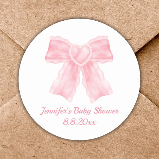 Elegante waterverf Roze Bow Meisje baby shower Leu Ronde Sticker