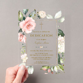 Elegante Waterverf Roze Crème Bloemen Widmung Acryl Uitnodigingen