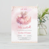 Elegante waterverf roze en gouden tutu jurk kaart (Staand voorkant)