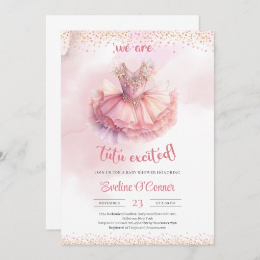 Elegante waterverf roze en gouden tutu jurk kaart (Voorkant / Achterkant)